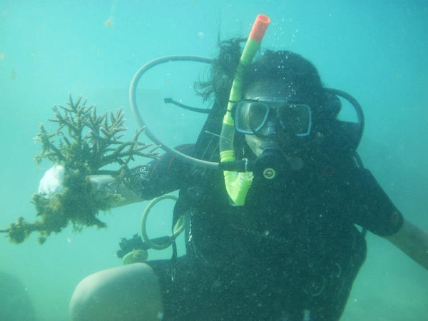Rachel Grant scuba diving for giant clam conservation