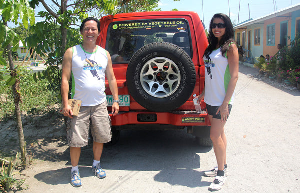 Chips Guevera and his veggie oil car, with Rachel Grant